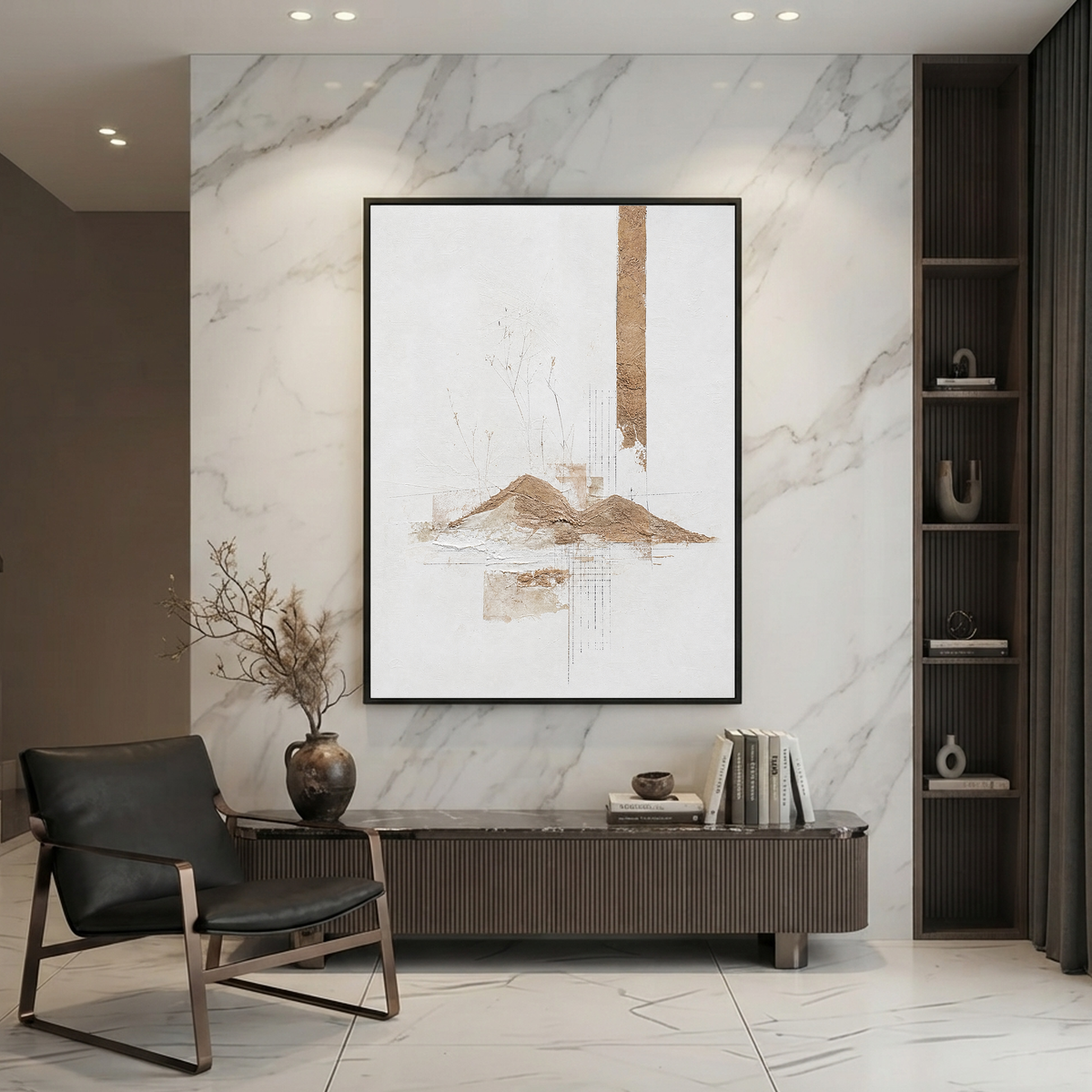 Abstract Minimalist Wabi Sabi Neutral Landscape Plaster Texture Vertical Wall Art for Living Room Office
