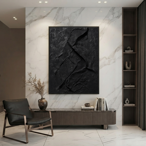 Abstract Black Textured 3D Relief Vertical Wall Art for Living Room