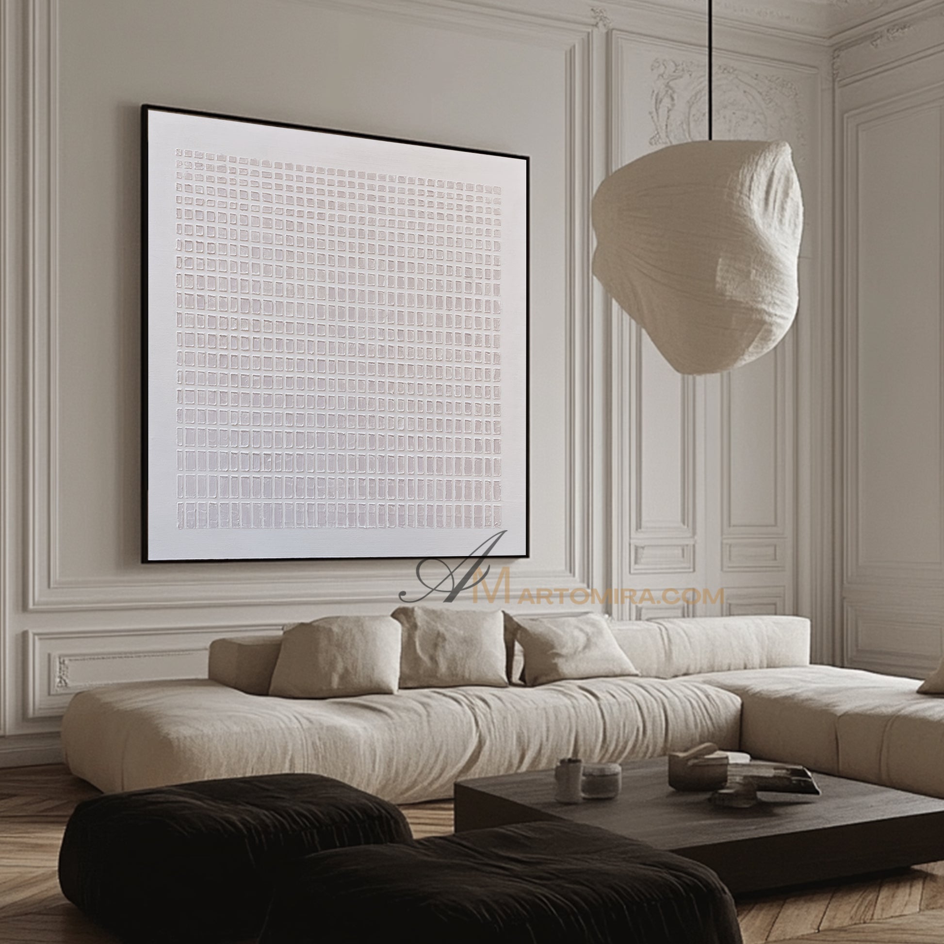 Wabi-Sabi Minimalist White Textured Painting | Modern Geometric Grid Canvas | Serene Abstract Wall Art | Minimal Home Decor