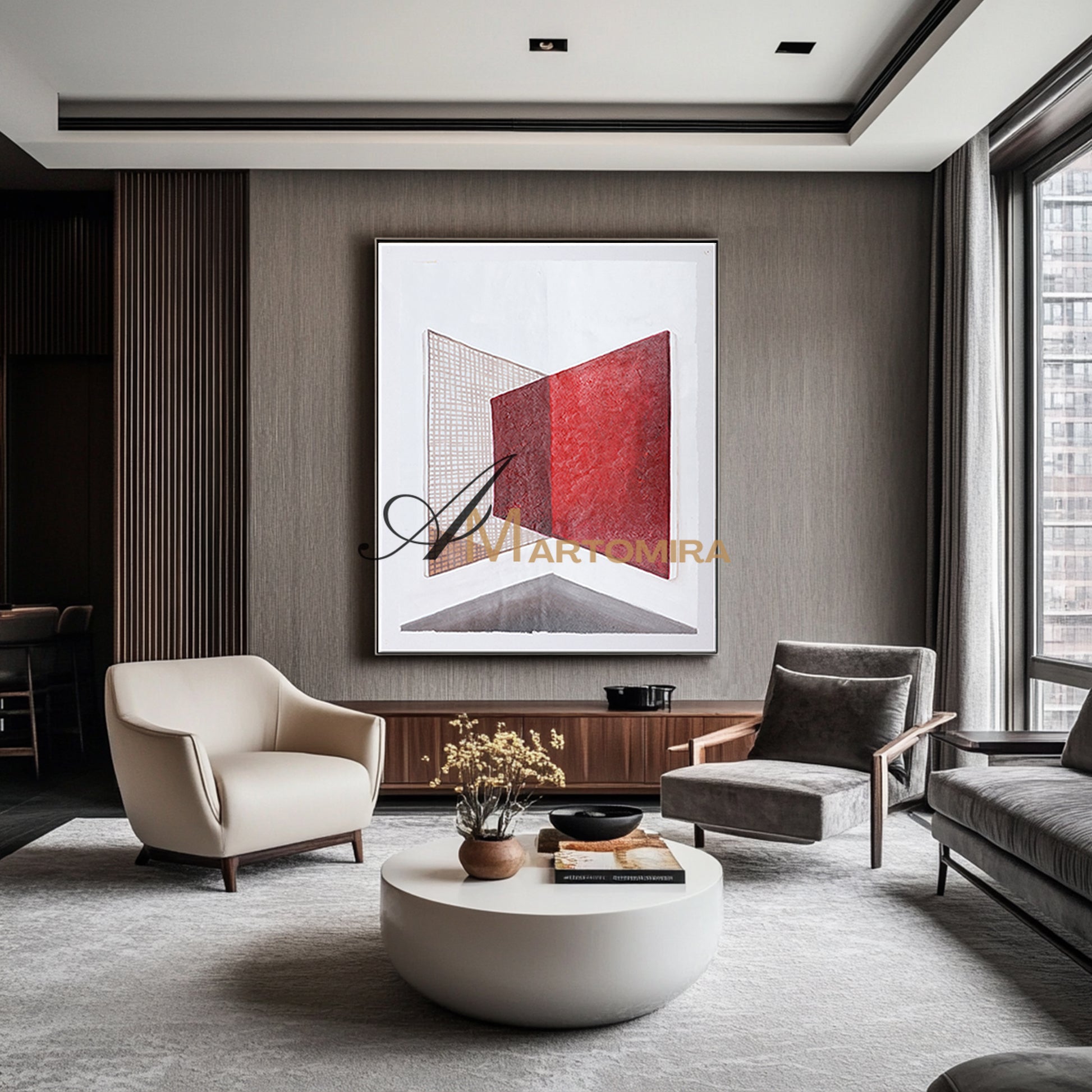 Red And White Wall Art | Abstract Geometric Art | Minimalist Abstract Art #DF017