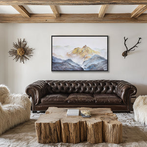 Abstract Landscape Art | Blue And Gold Wall Art | Mountains Painting | Paintings For Living Room #DF014