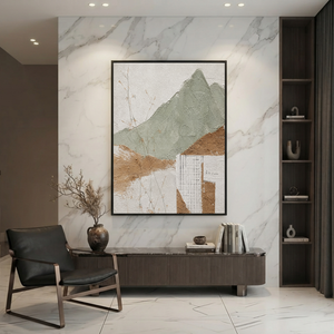 Abstract Sage Green Terracotta Off White Textured Acrylic-style Vertical Landscape Wall Art for Living Room