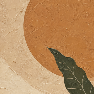 Boho Botanical Wall Art Minimalist Nature-Inspired Leaf Sun Landscape Modern Framed Canvas Painting, Thick Textured Earthy Green Brown Beige Artwork for Living Room Bedroom Office Dining Room Hallway