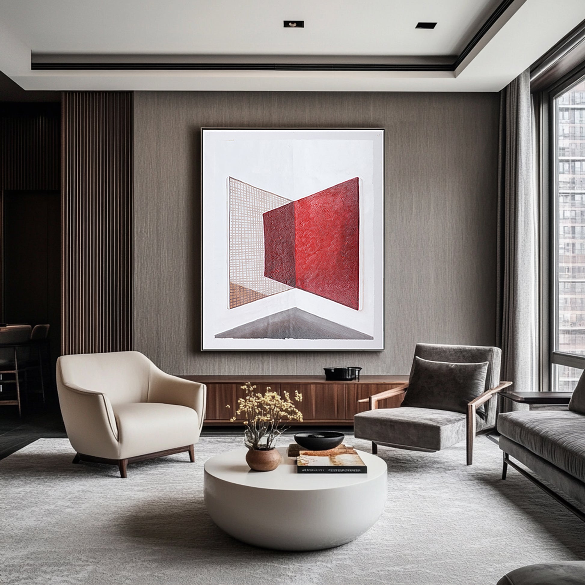 Red And White Wall Art | Abstract Geometric Art | Minimalist Abstract Art #DF017
