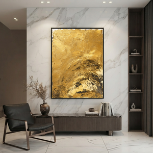Abstract Gold and Black Textured Acrylic-Style Vertical Wall Art for Living Room