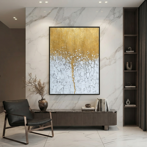 Gold And White Textured Abstract Vertical Wall Art For Living Room