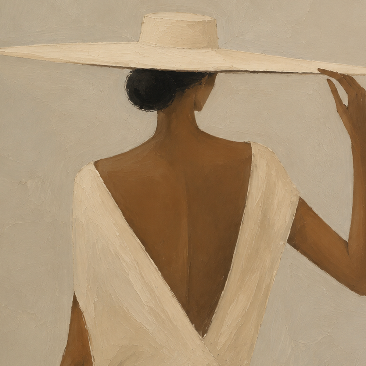 Elegant Silhouette of Woman with Wide-Brimmed Hat, close-up view showing texture