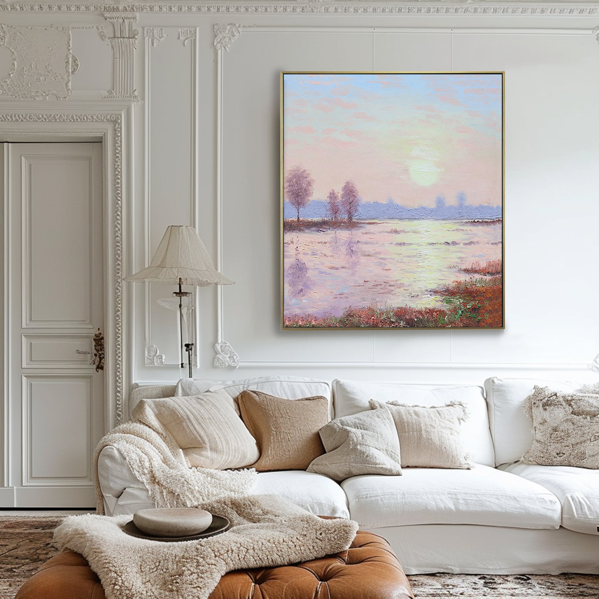 Landscape Wall Art | Pink Wall Art | Sunset Canvas Painting | Landscape Canvas Oil Painting #DF011