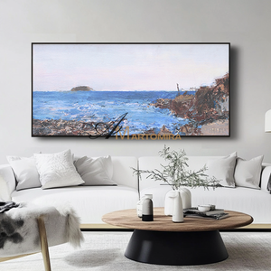 Landscape Wall Art | Blue Ocean Paintings | Large Horizontal Coastal Wall Art | Large Canvas Art #DF047