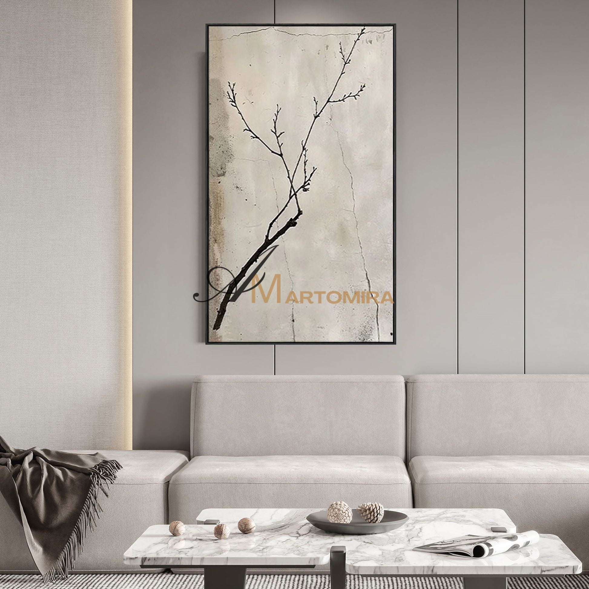 Wabi Sabi Wall Art | Neutral Abstract Wall Art | Tree Branch Painting | Beige Wall Art #MF008