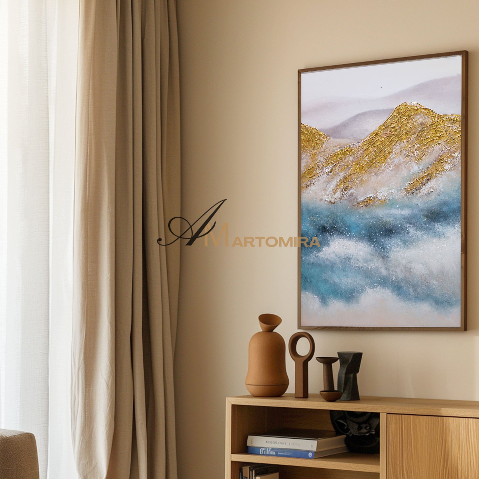 Blue And Gold Wall Art | Abstract Painting Mountains | Abstract Landscape Art | Large Wall Art #DF001