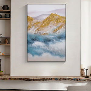Blue And Gold Wall Art | Abstract Painting Mountains | Abstract Landscape Art | Large Wall Art #DF001