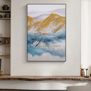 Blue And Gold Wall Art | Abstract Painting Mountains | Abstract Landscape Art | Large Wall Art #DF001