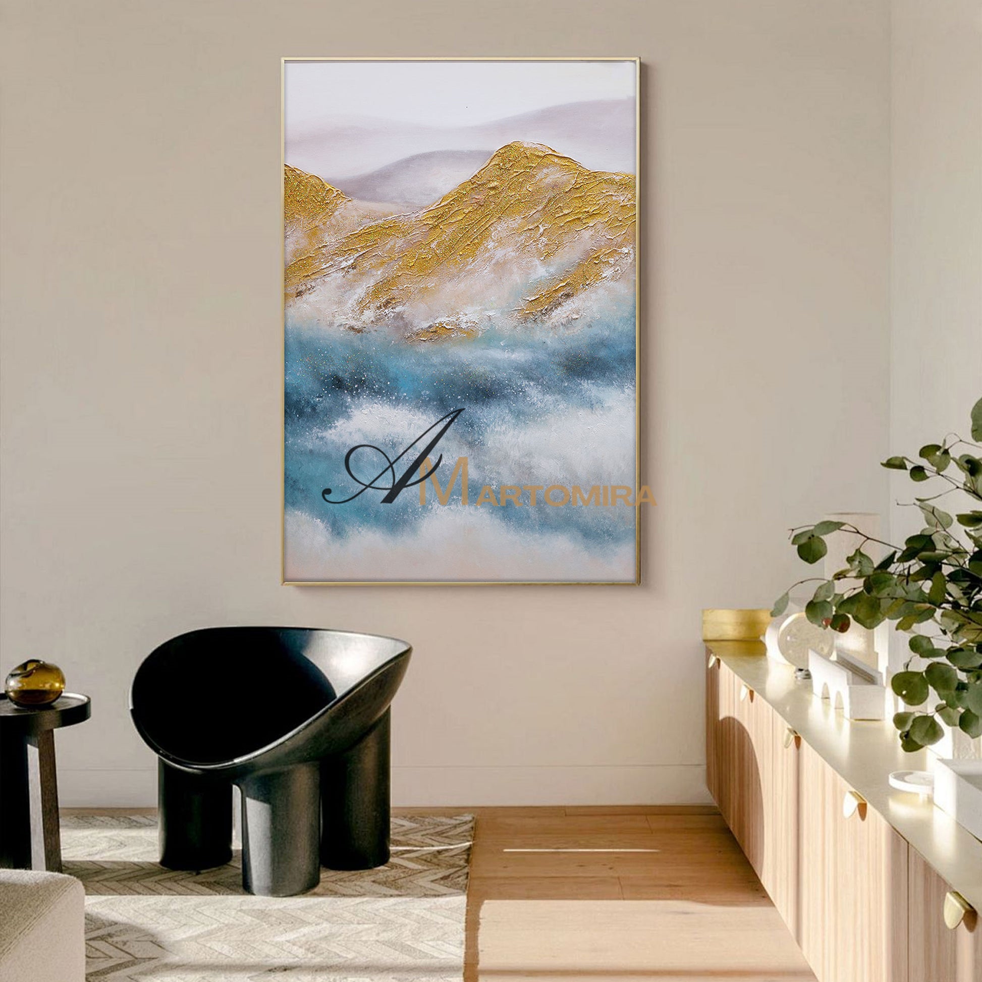 Blue And Gold Wall Art | Abstract Painting Mountains | Abstract Landscape Art | Large Wall Art #DF001