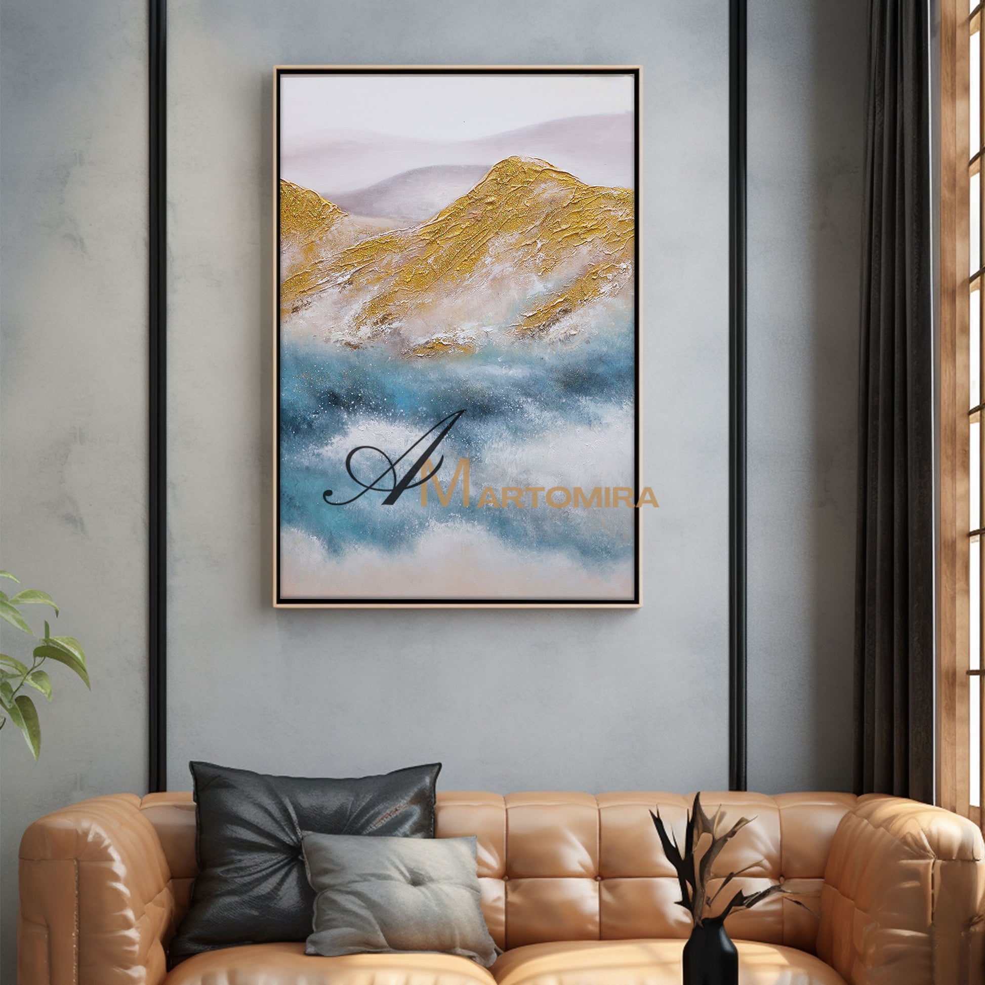 Blue And Gold Wall Art | Abstract Painting Mountains | Abstract Landscape Art | Large Wall Art #DF001