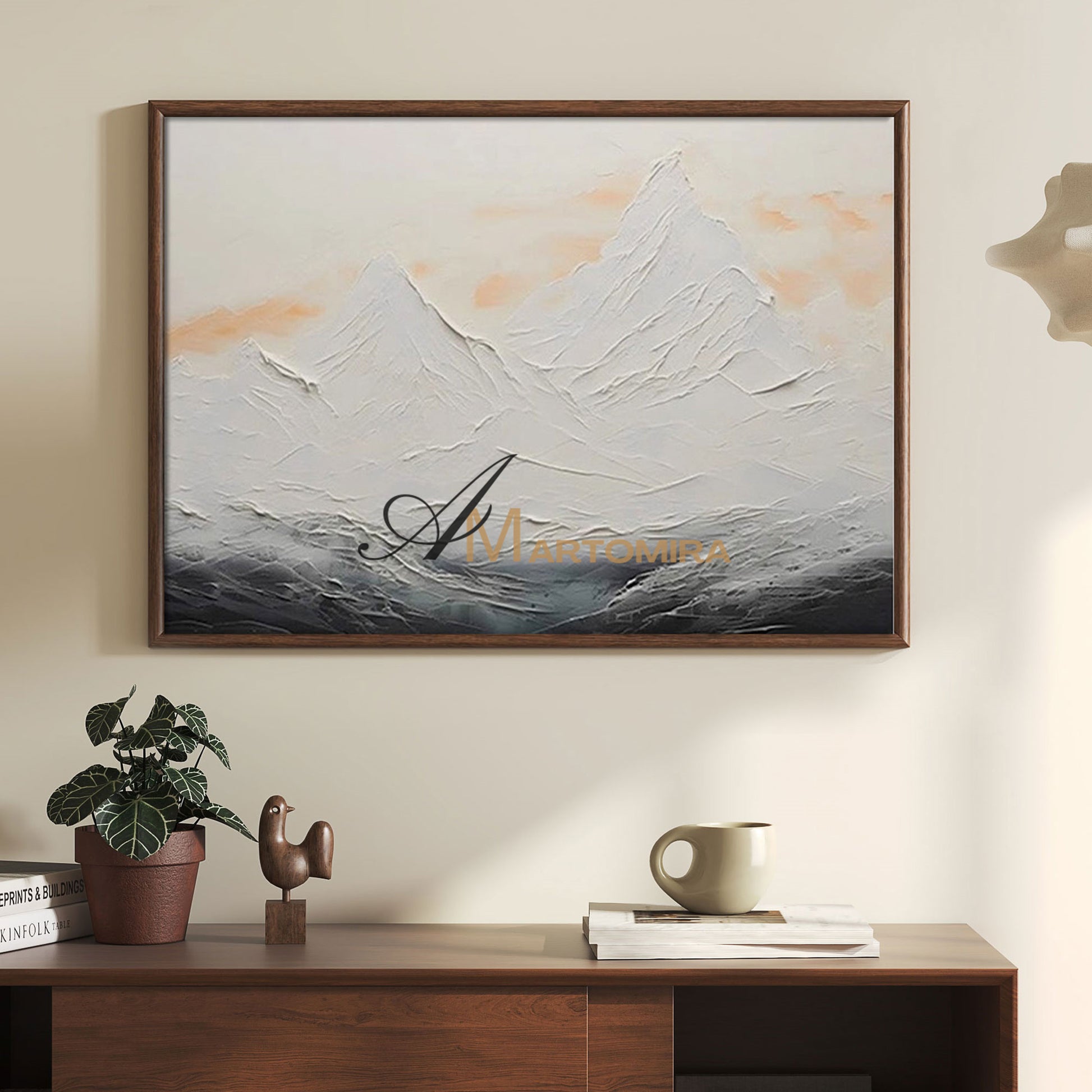 Mountain Wall Art | Acrylic Landscape Painting | Abstract Mountain Wall Art | Black And White Wall Art #MF080