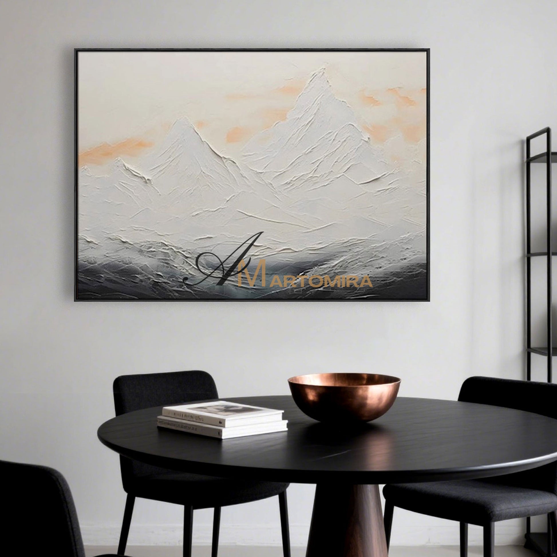 Mountain Wall Art | Acrylic Landscape Painting | Abstract Mountain Wall Art | Black And White Wall Art #MF080