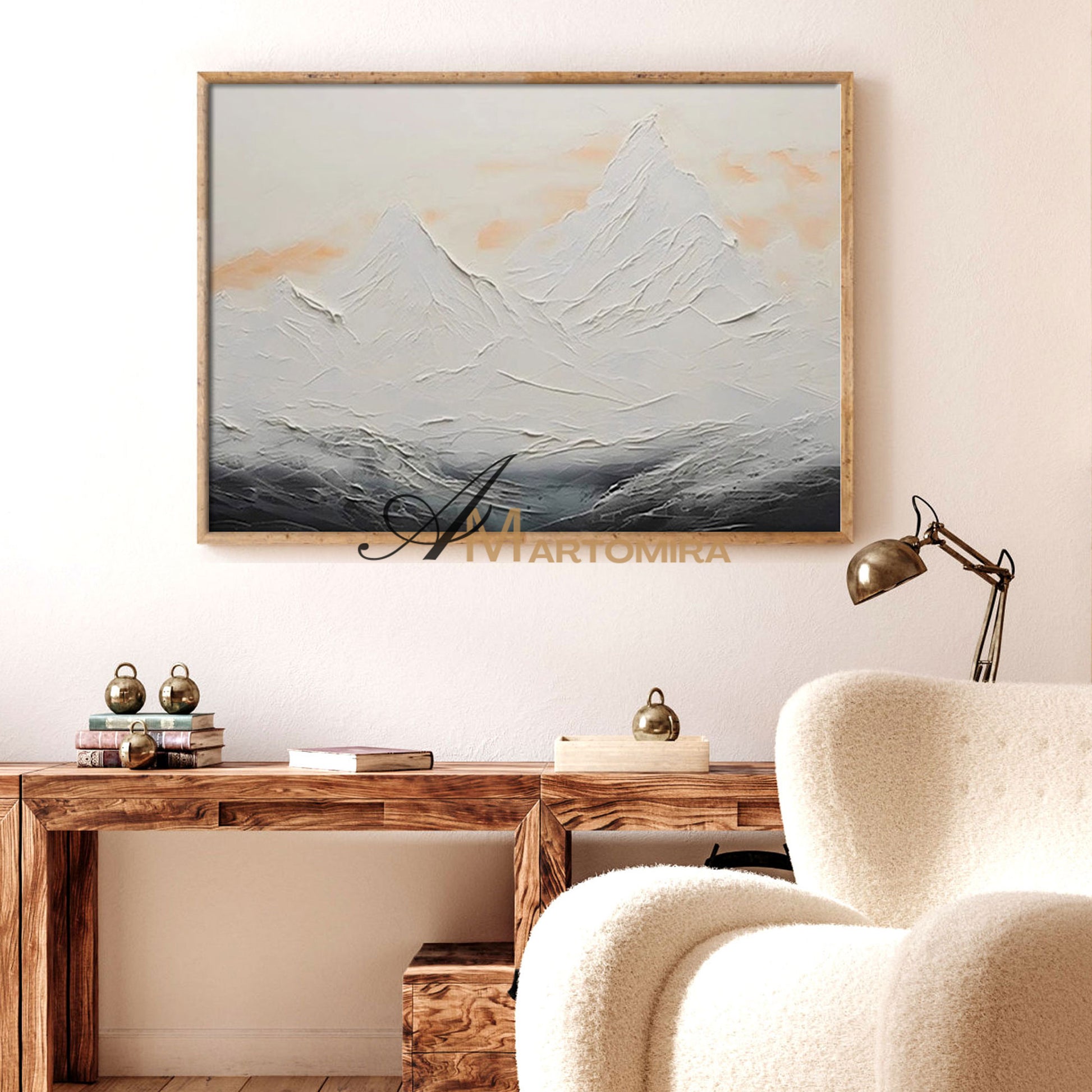 Mountain Wall Art | Acrylic Landscape Painting | Abstract Mountain Wall Art | Black And White Wall Art #MF080
