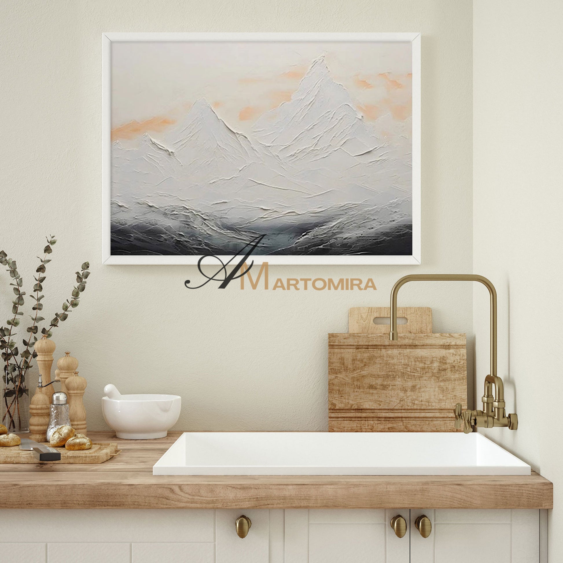 Mountain Wall Art | Acrylic Landscape Painting | Abstract Mountain Wall Art | Black And White Wall Art #MF080