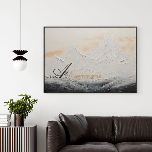 Mountain Wall Art | Acrylic Landscape Painting | Abstract Mountain Wall Art | Black And White Wall Art #MF080