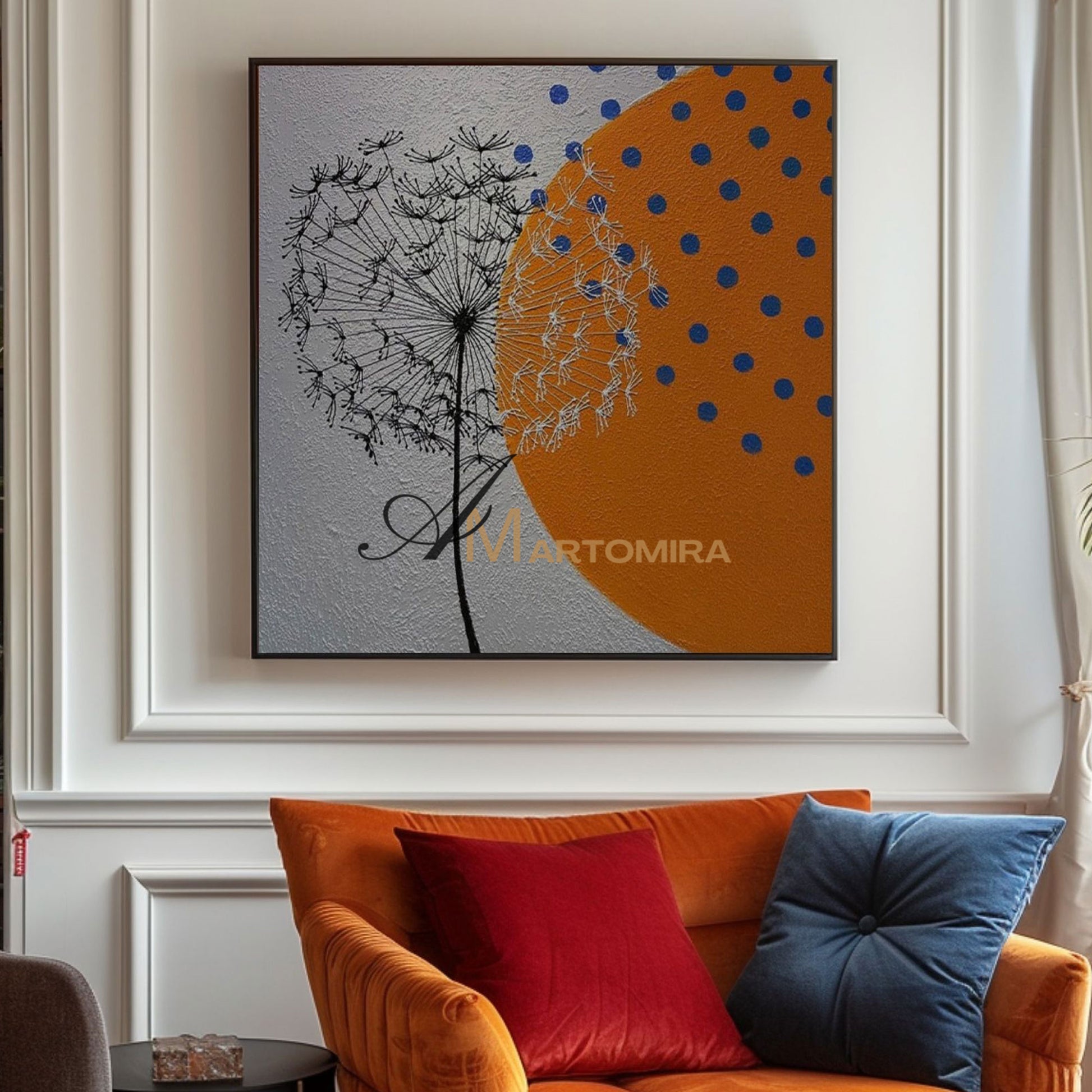 "Abstract Art Paintings | Abstract Painting Floral | Dandelion Painting | Grey Abstract Wall Art  " #MF081