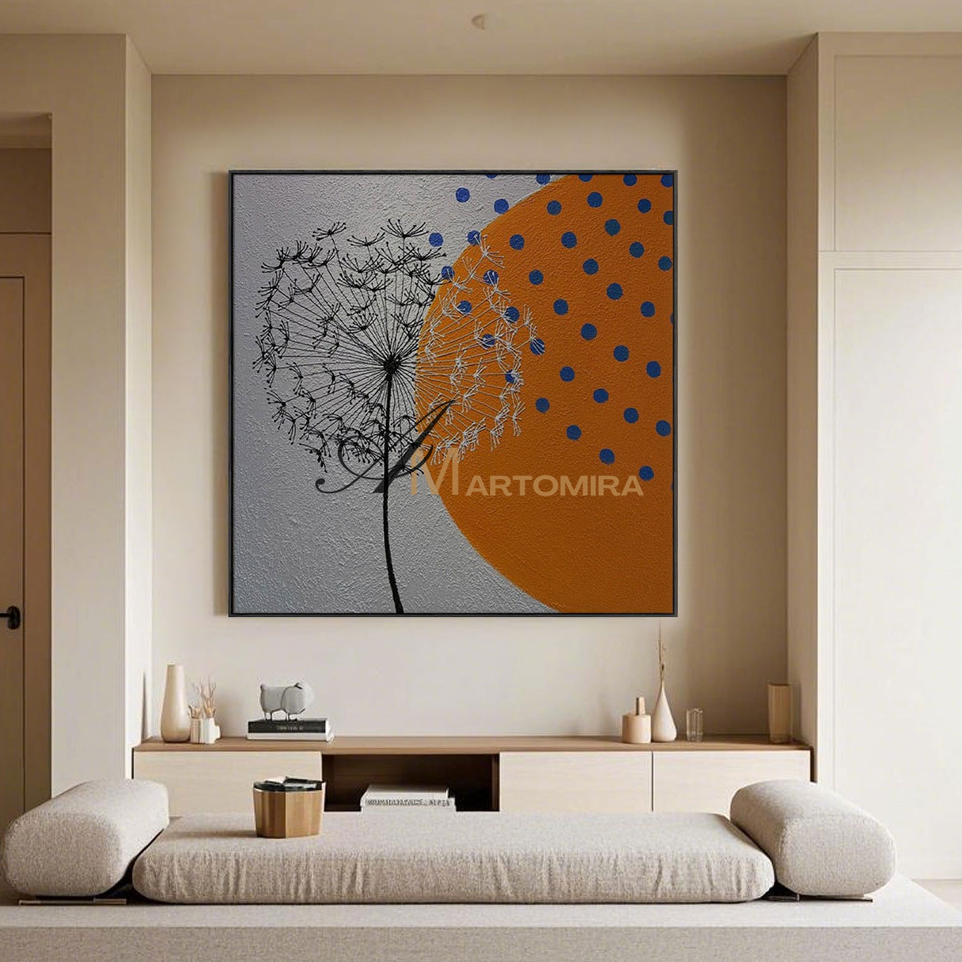 "Abstract Art Paintings | Abstract Painting Floral | Dandelion Painting | Grey Abstract Wall Art  " #MF081