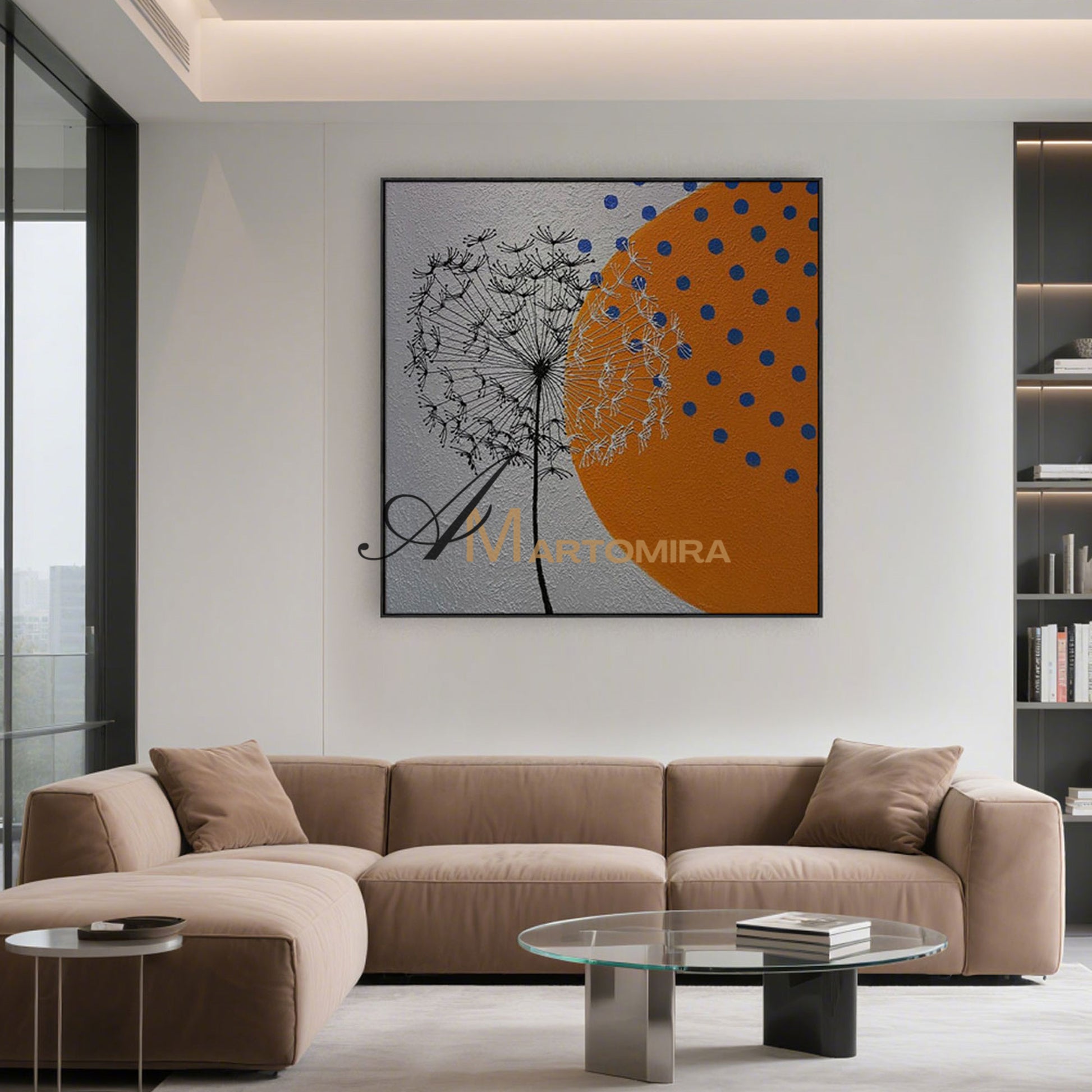 "Abstract Art Paintings | Abstract Painting Floral | Dandelion Painting | Grey Abstract Wall Art  " #MF081