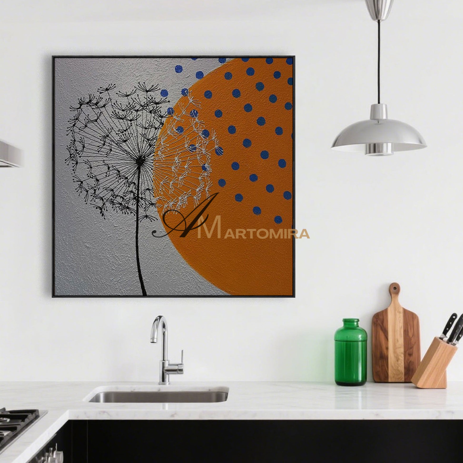 "Abstract Art Paintings | Abstract Painting Floral | Dandelion Painting | Grey Abstract Wall Art  " #MF081