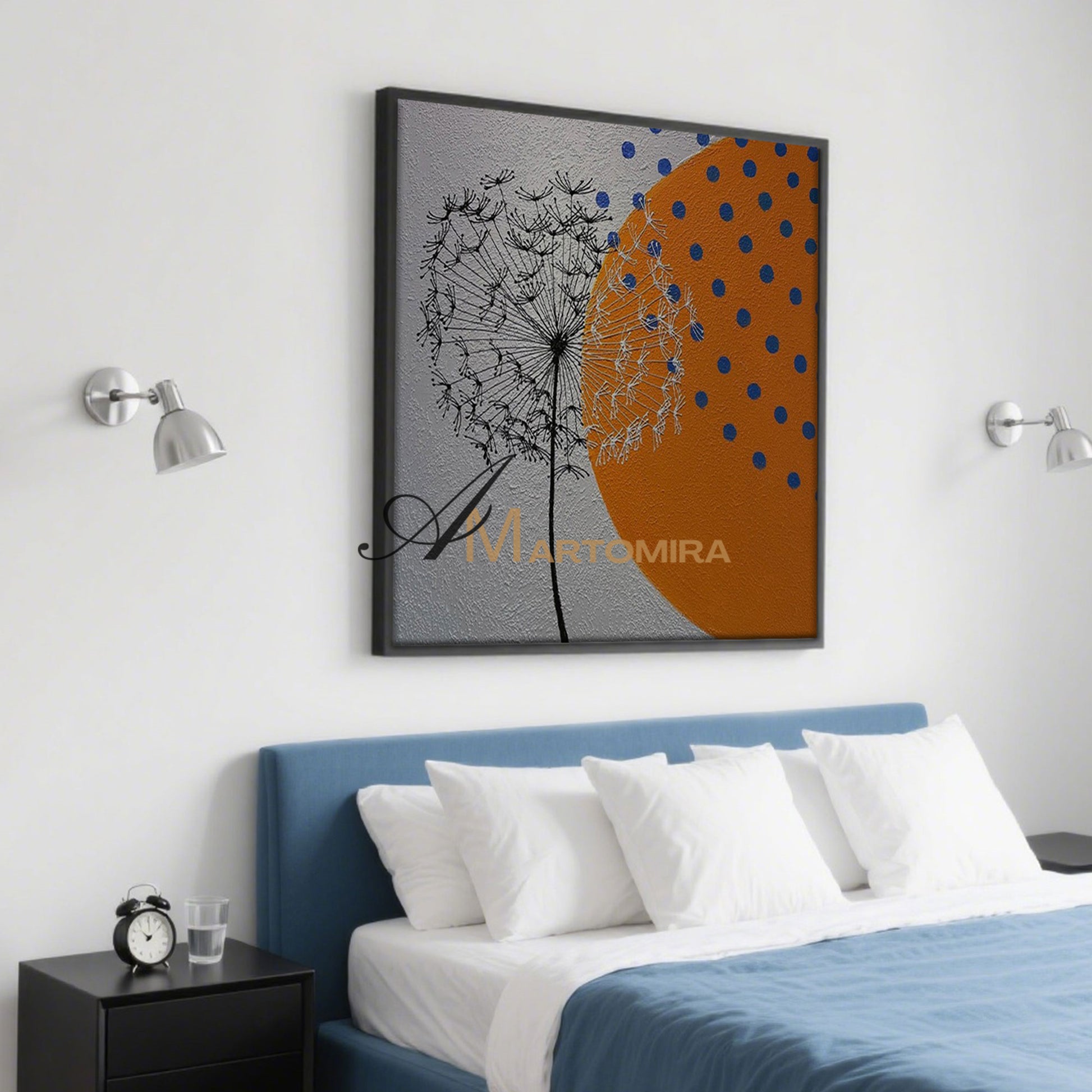 "Abstract Art Paintings | Abstract Painting Floral | Dandelion Painting | Grey Abstract Wall Art  " #MF081