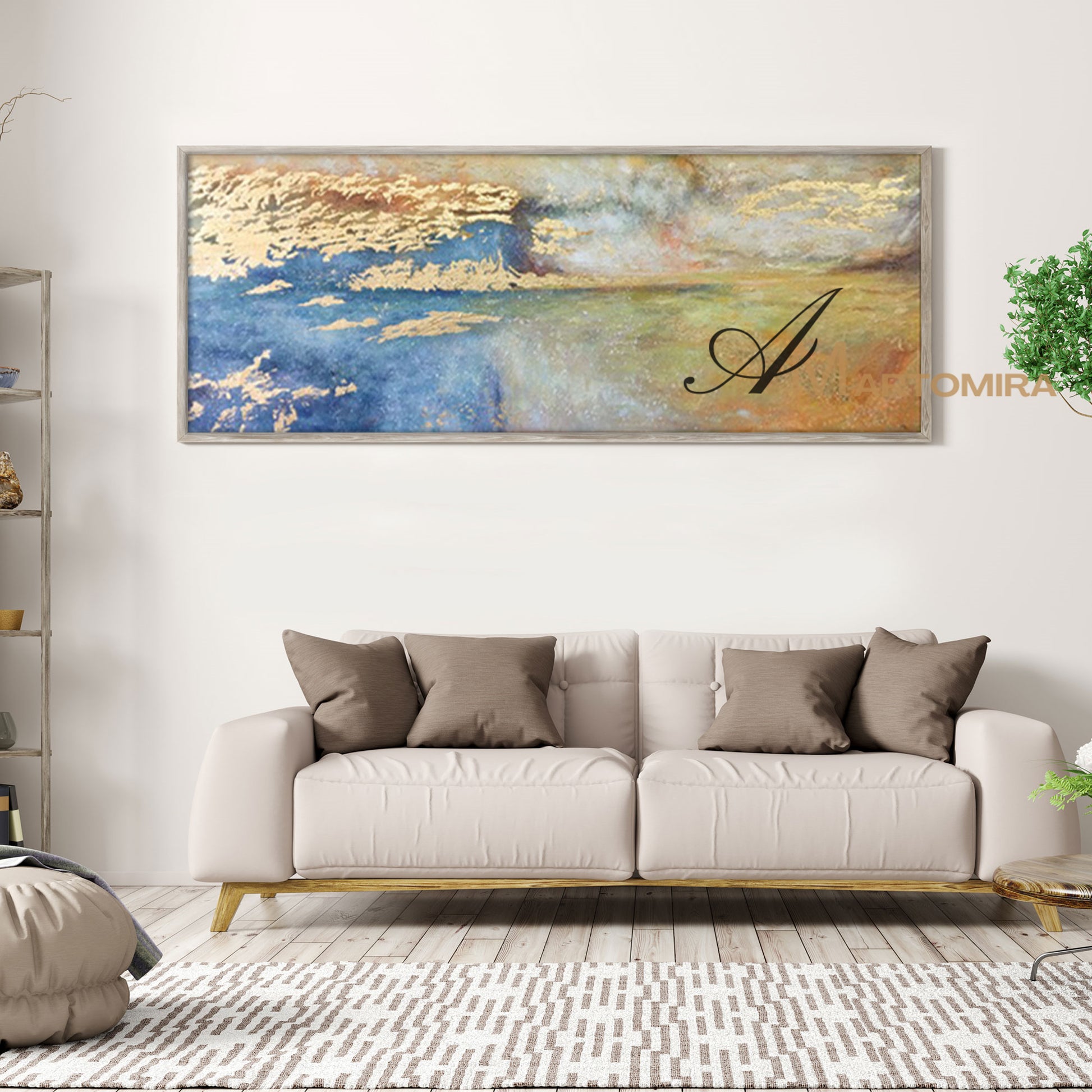 Large Horizontal Wall Art | Gold Acrylic Paint | Large Abstract Canvas Wall Art | Abstract Wall Art #SH009