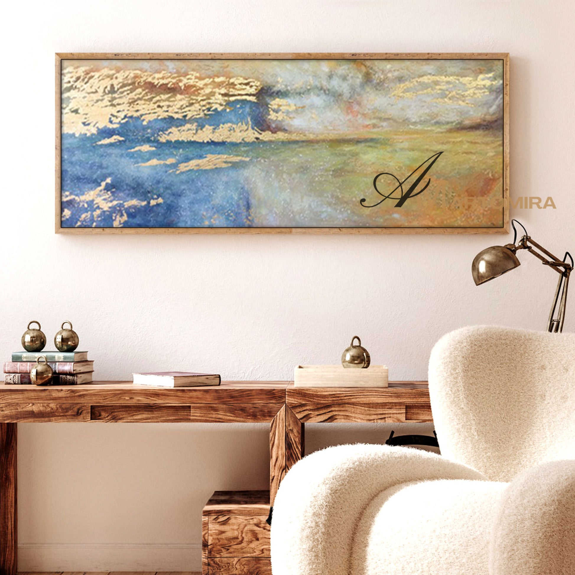 Large Horizontal Wall Art | Gold Acrylic Paint | Large Abstract Canvas Wall Art | Abstract Wall Art #SH009