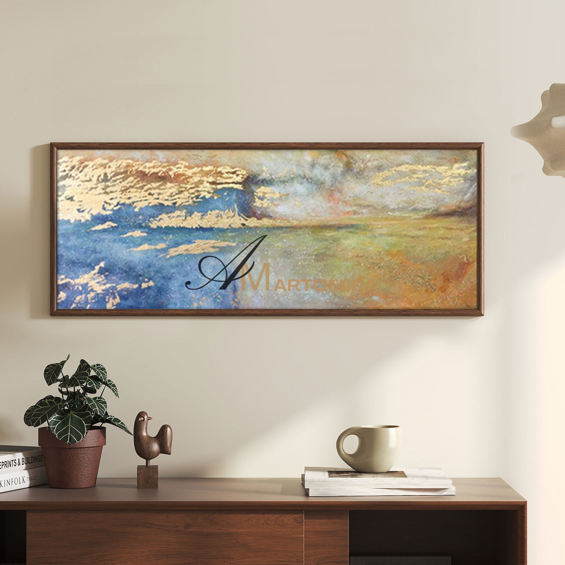 Large Horizontal Wall Art | Gold Acrylic Paint | Large Abstract Canvas Wall Art | Abstract Wall Art #SH009
