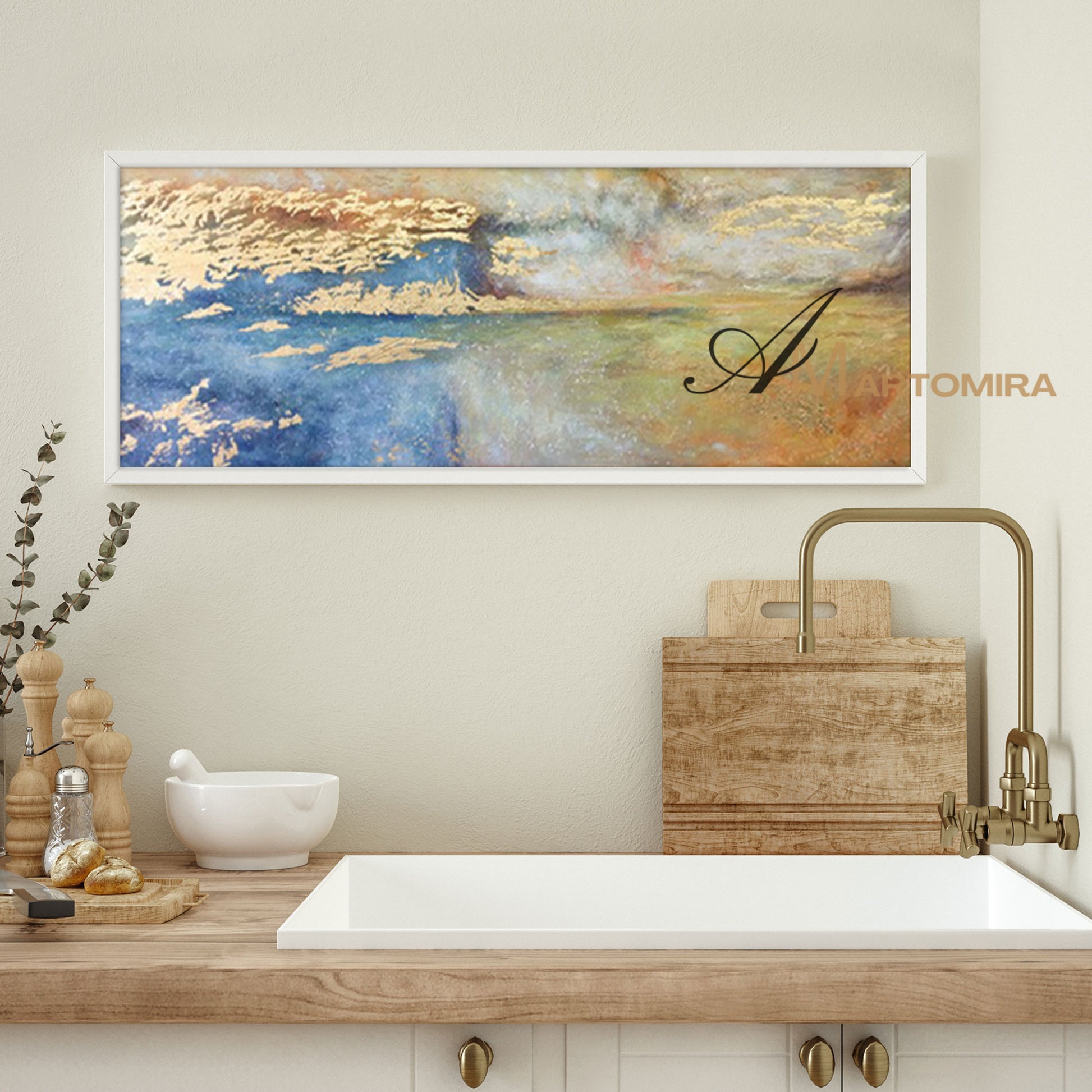 Large Horizontal Wall Art | Gold Acrylic Paint | Large Abstract Canvas Wall Art | Abstract Wall Art #SH009