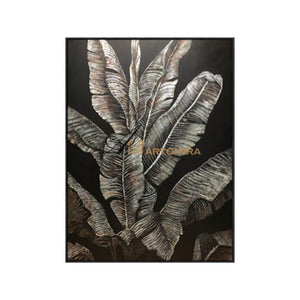 Canvas Wall Decor | Banana Leaf Painting| Black And Grey Wall Art | Plant Wall Art #SH007