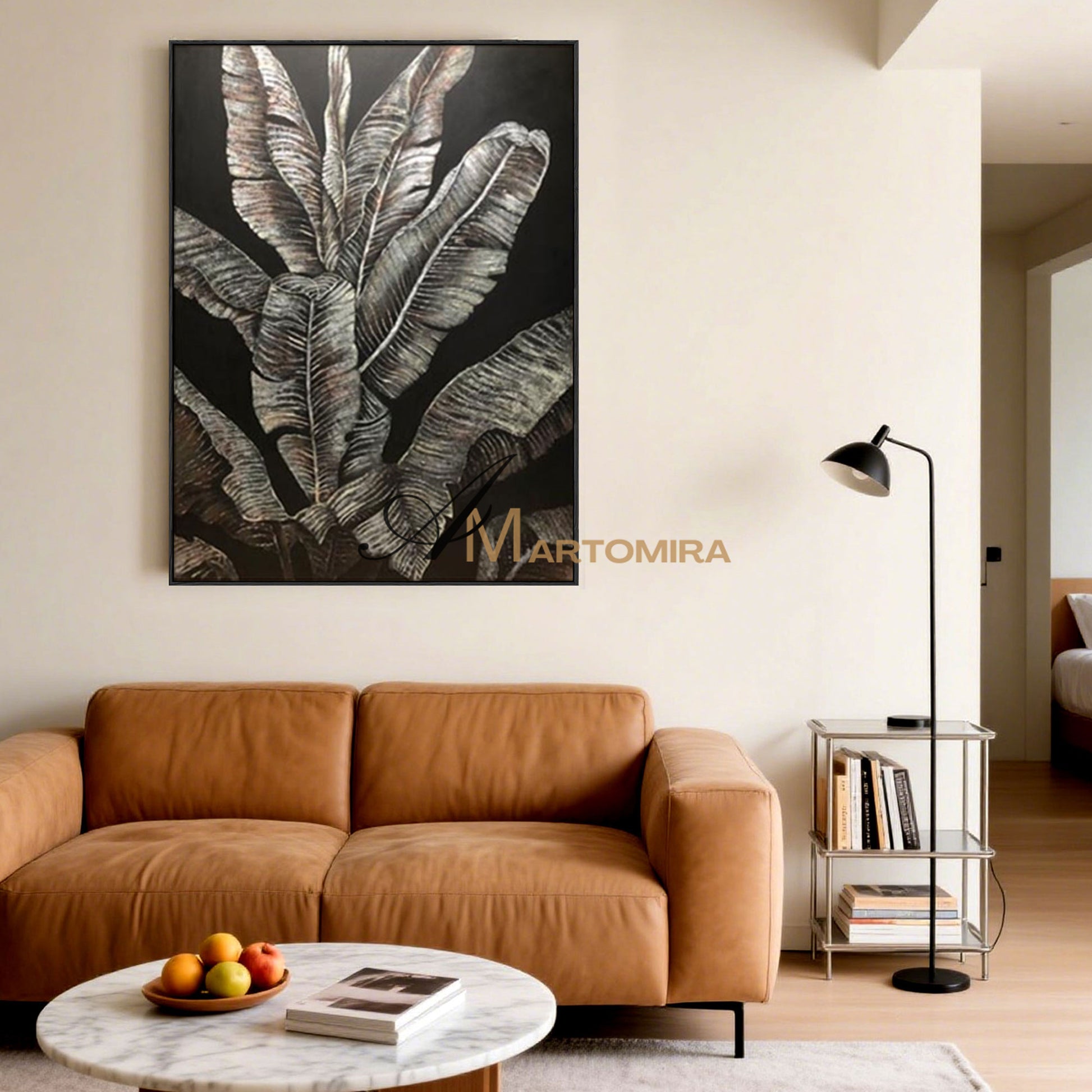 Canvas Wall Decor | Banana Leaf Painting| Black And Grey Wall Art | Plant Wall Art #SH007