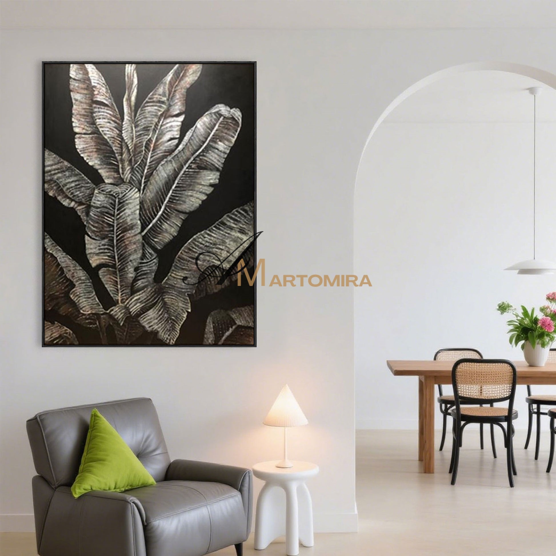 Canvas Wall Decor | Banana Leaf Painting| Black And Grey Wall Art | Plant Wall Art #SH007