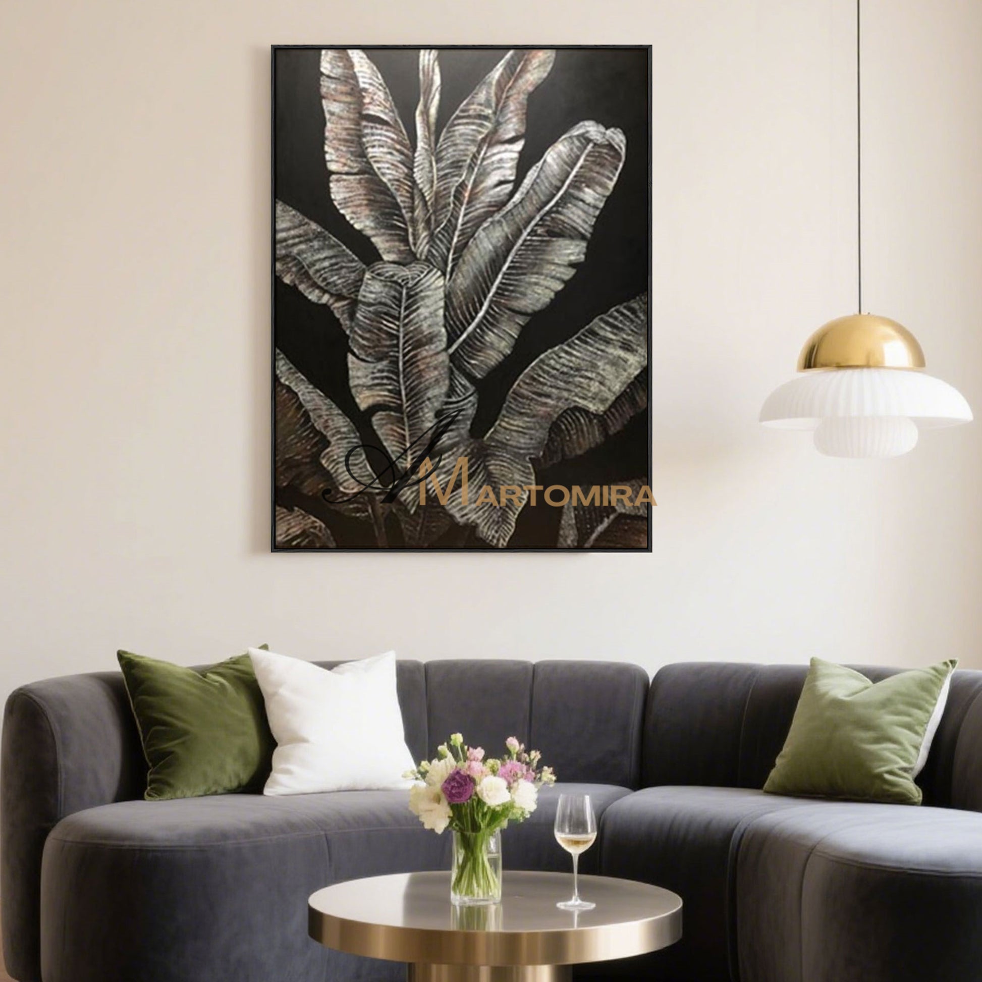 Canvas Wall Decor | Banana Leaf Painting| Black And Grey Wall Art | Plant Wall Art #SH007