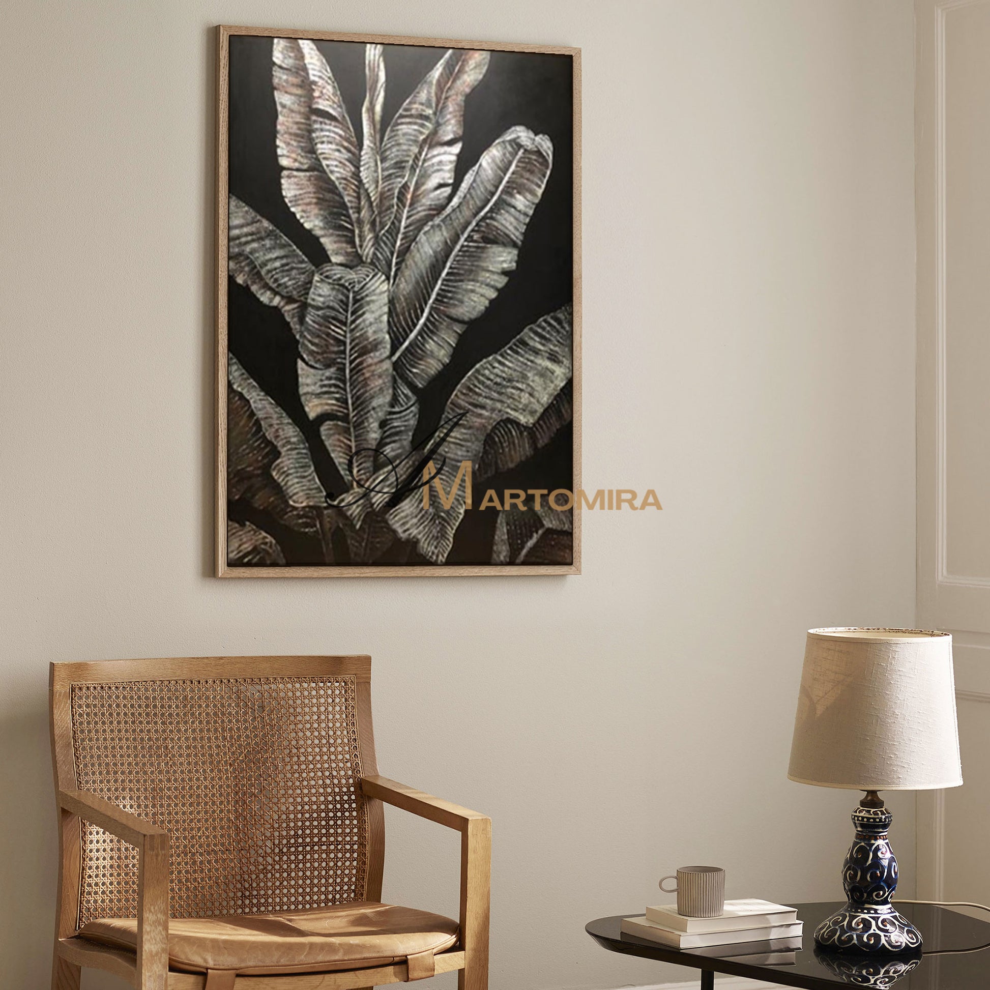 Canvas Wall Decor | Banana Leaf Painting| Black And Grey Wall Art | Plant Wall Art #SH007