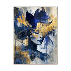Portrait Painting | Blue And Gold Wall Art | Abstract Woman Painting | Living Room Painting #AP036