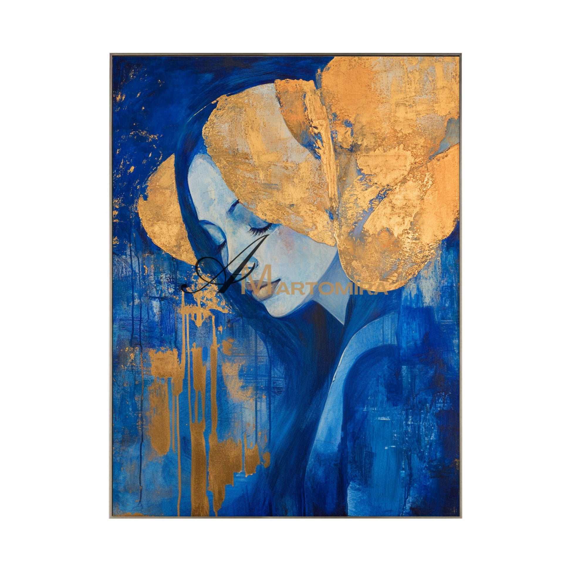 Blue And Gold Wall Art | Art Portraits | Wall Decorations | Wall Art For Bedroom #AP037