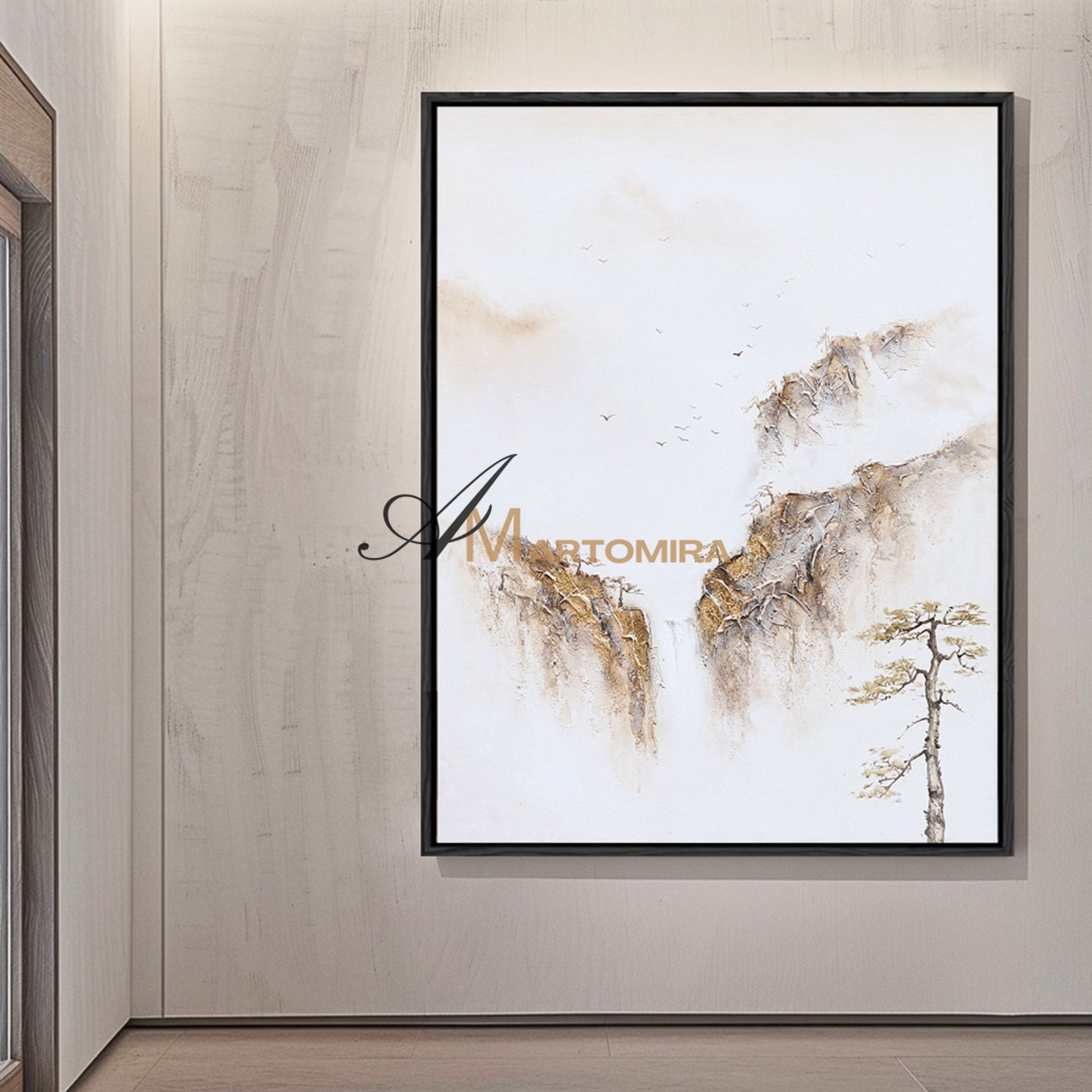 Painting Of The Mountains | Gold White Wall Art | Minimalist Abstract Art | Wabi Sabi Art #DF008