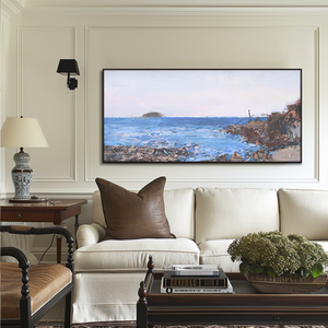 Landscape Wall Art | Blue Ocean Paintings | Large Horizontal Coastal Wall Art | Large Canvas Art #DF047
