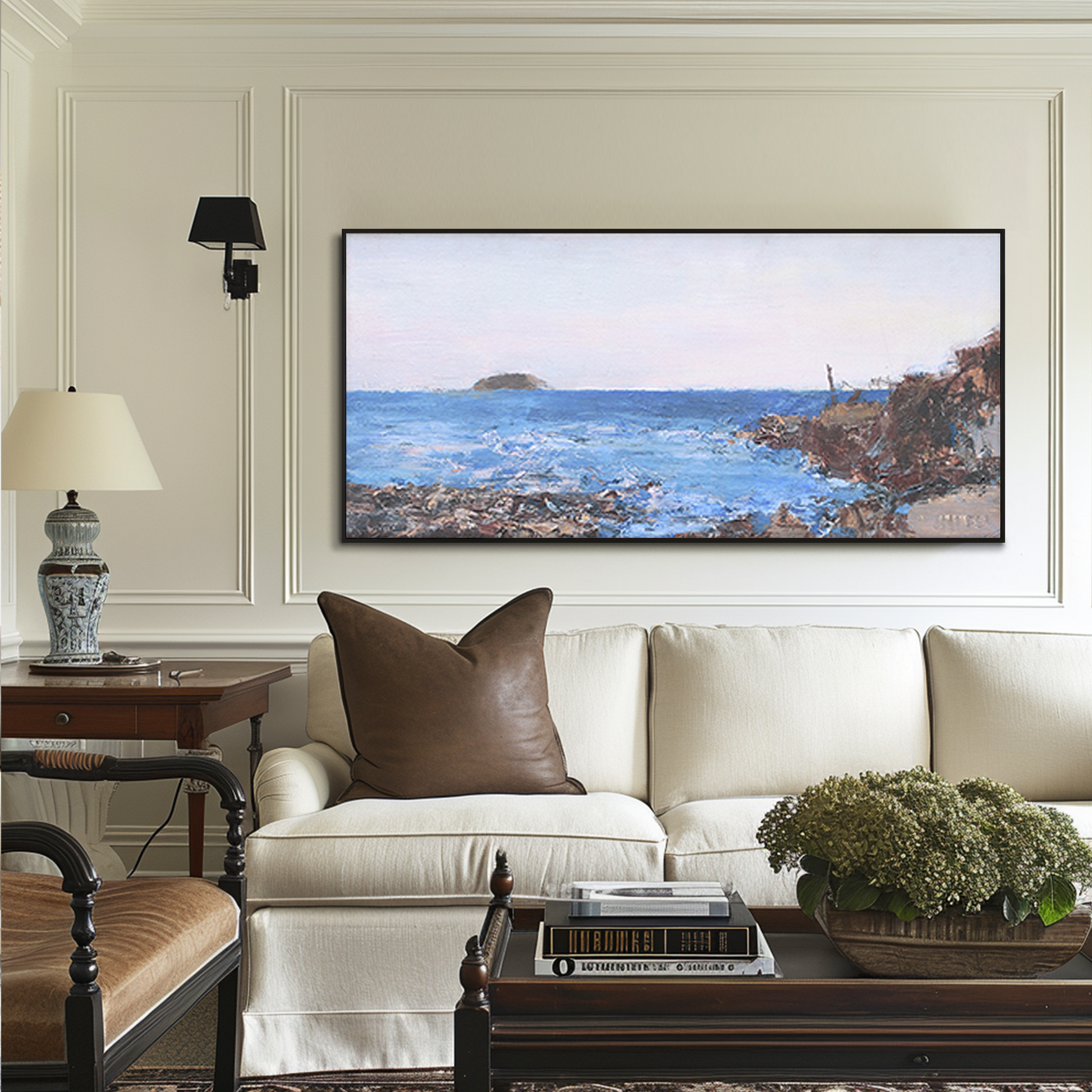 Landscape Wall Art | Blue Ocean Paintings | Large Horizontal Coastal Wall Art | Large Canvas Art #DF047
