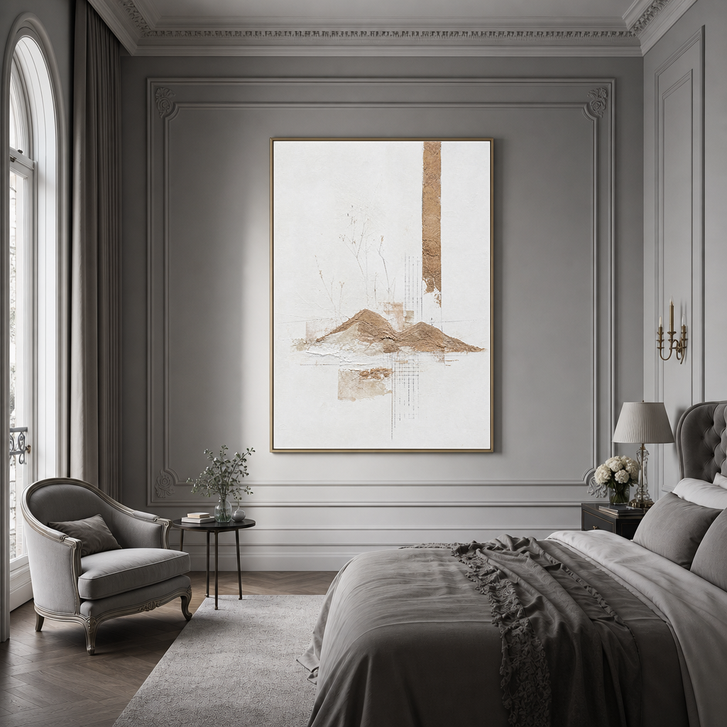 Abstract Minimalist Wabi Sabi Neutral Landscape Plaster Texture Vertical Wall Art for Living Room Office