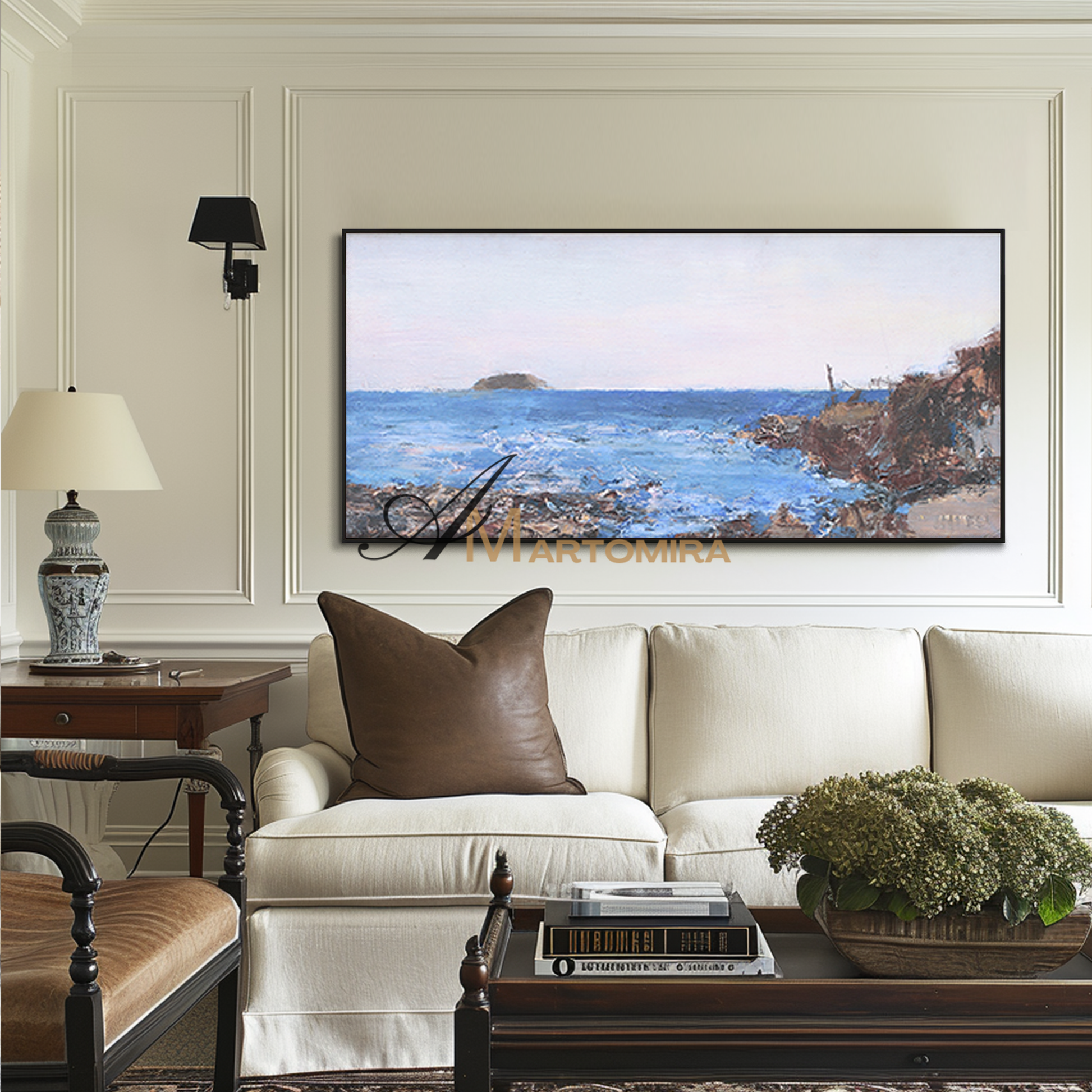 Landscape Wall Art | Blue Ocean Paintings | Large Horizontal Coastal Wall Art | Large Canvas Art #DF047