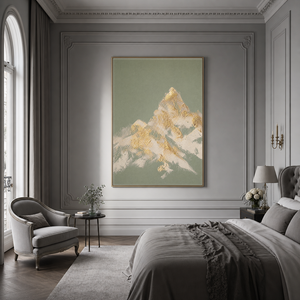 Abstract Textured Sage Green Gold Beige Landscape Vertical Wall Art for Living Room