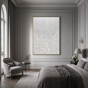 White Light Gray Textured Minimalist Abstract Vertical Wall Art for Living Room