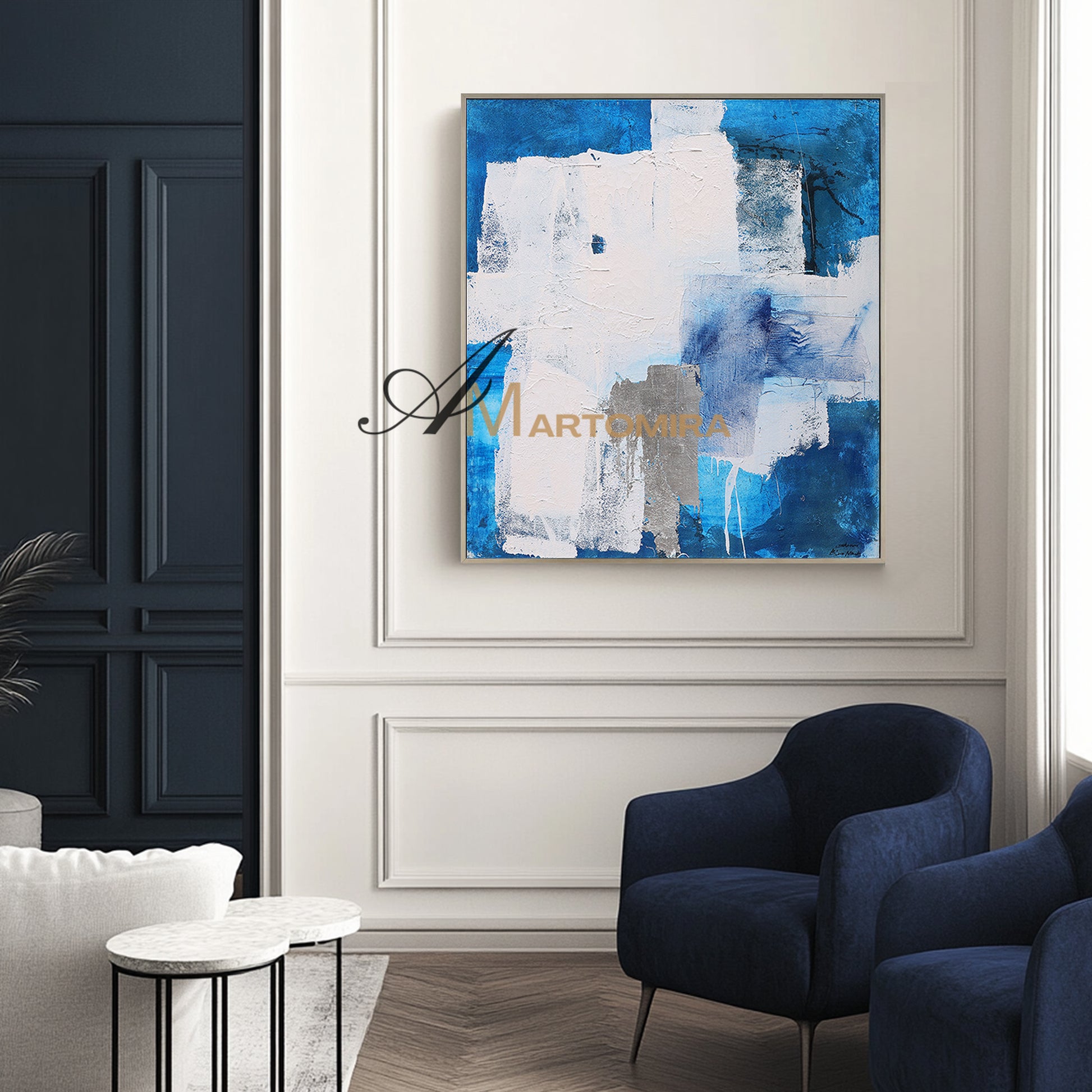 Blue And White Wall Art | Modern Abstract Oil Painting | Minimalist Abstract Art #DF025