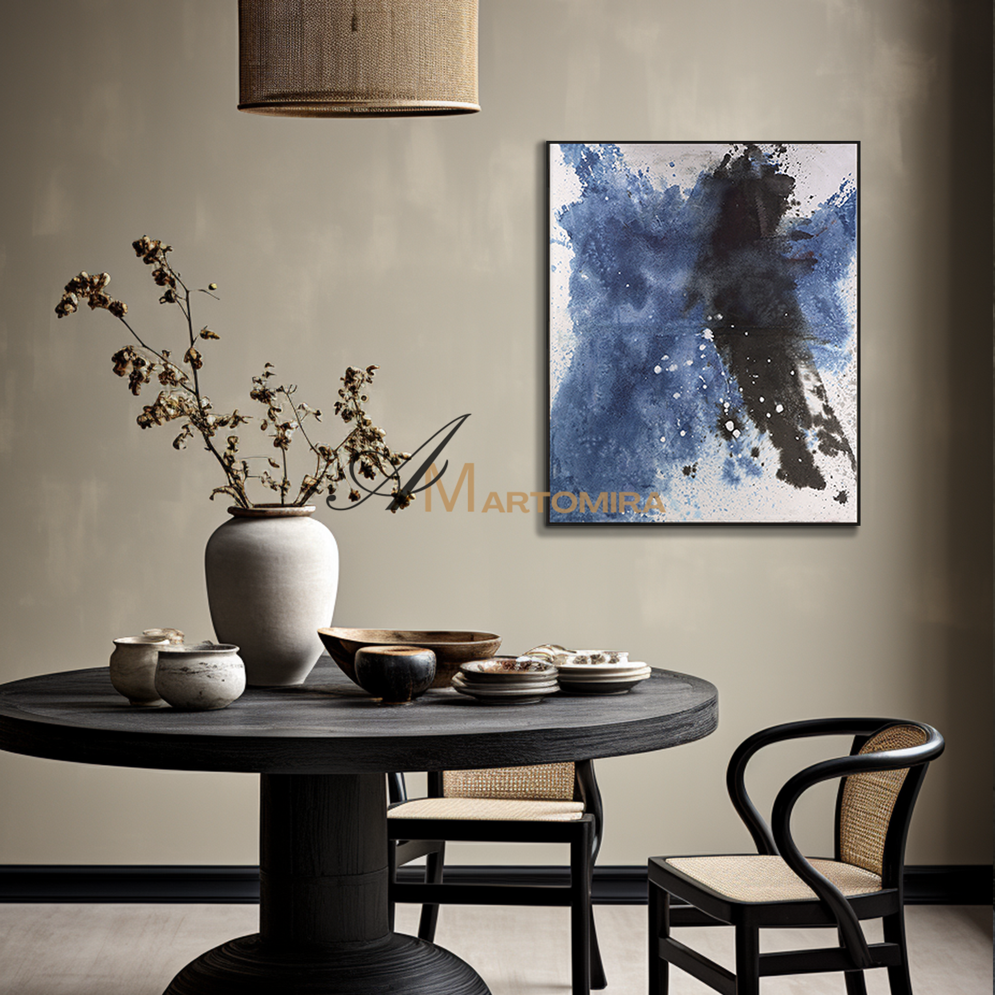 Black And Blue Abstract Art | Minimalist Abstract Art | Modern Wall Decor Art | Large Canvas Art #DF053