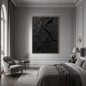 Abstract Black Textured 3D Relief Vertical Wall Art for Living Room